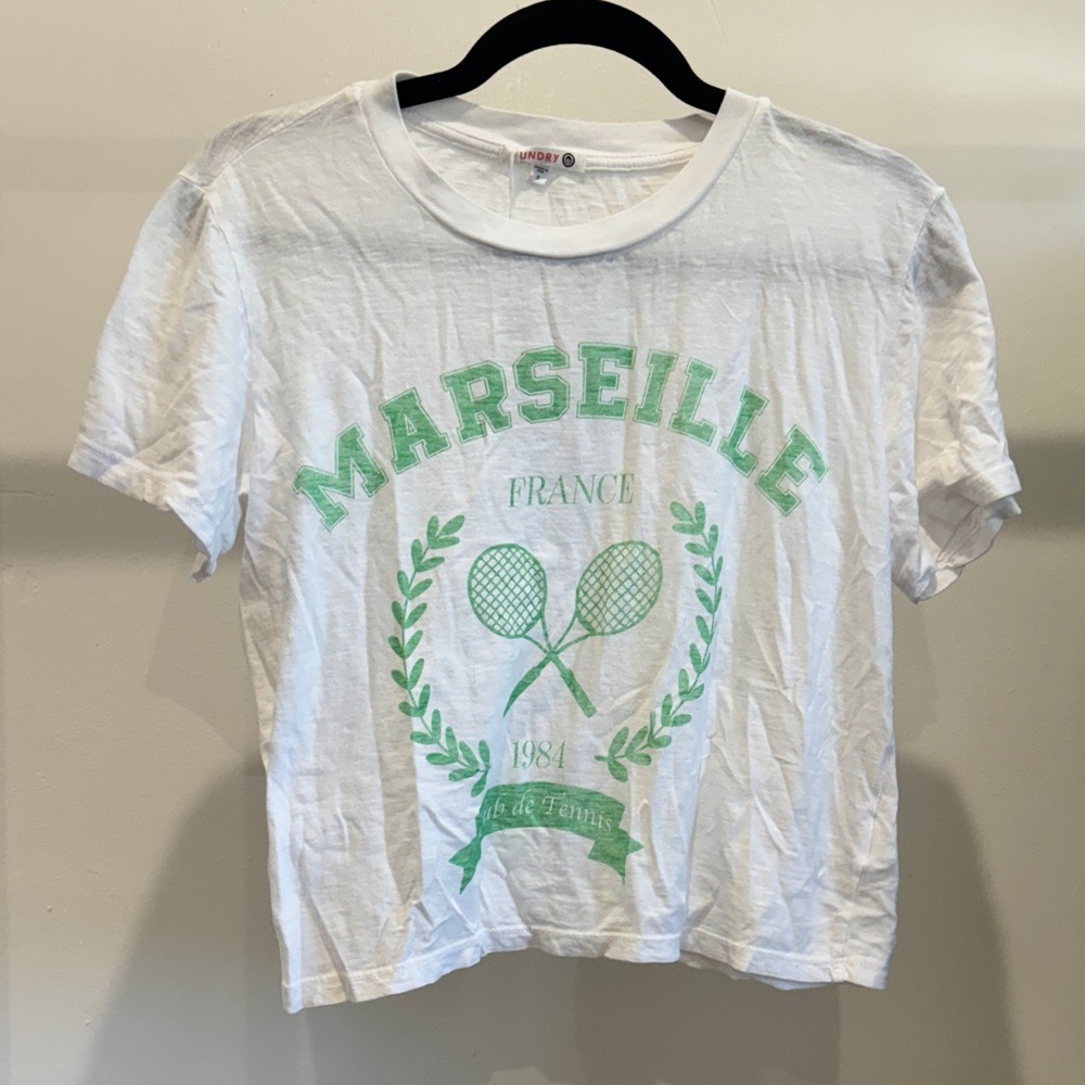 Sundry White Tee with Mint Green Marseille Graphic
